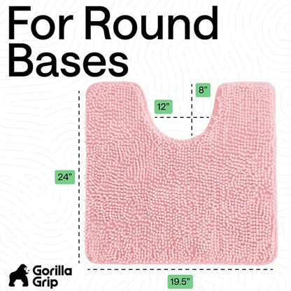GORILLA GRIP Plush Absorbent Shaggy Chenille Bath Rug Mat for Oval Toilet Base with Rubber Backing, Machine Washable Rugs, Soft Microfiber Contour Mats for Toilets, Bathroom Decor, Lt Pink