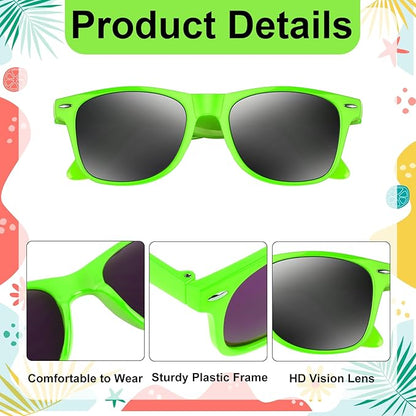 NEBURORA 12 Pack Green Neon Sunglasses Bulk Retro Colorful Party Glasses for Adult Men Women Birthday Wedding Summer Beach Pool Party Supplies