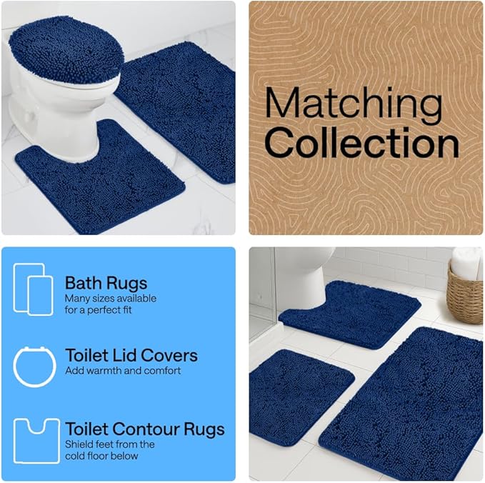 GORILLA GRIP Bath Rug Mat 36x24, Soft Absorbent Chenille, Quick Dry Microfiber Mats, Rubber Backing Washable Shower Floor Rugs, Bathmat Runner, US Designed Bathroom Home Decor Accessories Royal Blue