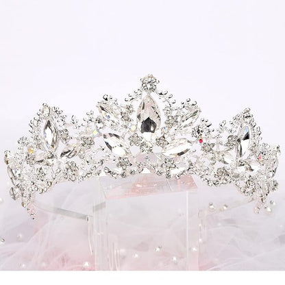 Silver Tiara and Crowns for Women Rhinestone Queen Tiara for Girls Princess Crown with Comb Birthday Headbands Hair Accessories for Wedding Prom Bridal Party Halloween Costume Gift
