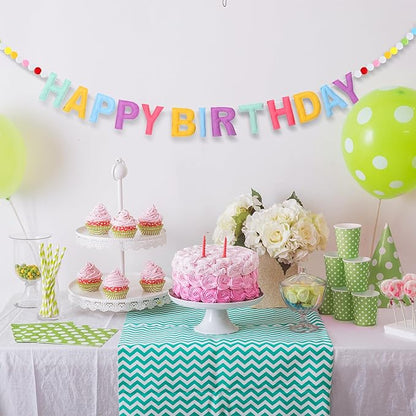 Felt Happy Birthday Garland Rainbow Banner Reusable Happy Birthday Sign Party Supply for Party Decor(Bright Color,Normal)