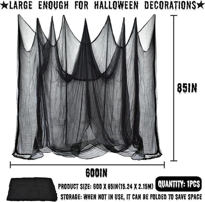 ZeeDix Halloween Black Creepy Cloth 85 x 600in Giant Home Deco Spooky Scary Gauze Cloth for Halloween Party Supplies Haunted Houses Outdoor Yard Wall Doorways Decoration
