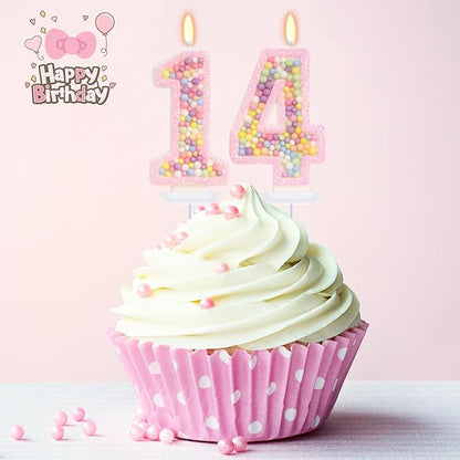 Birthday Candles - Number 14 Candle, Colorful Macaron Candles, 14 Birthday Decorations for Girls, Sweet Cake Decorations, Sweet Theme Party Supplies (Pink)