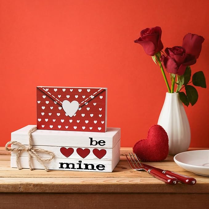 Smile Valentine's Day Wooden Book Decor Be Mine Envelope & Heart - Themed Signs, Valentine Indoor Decoration