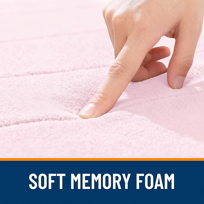 OLANLY Memory Foam Long Bathroom Rugs Runner 47x24, Super Soft Absorbent Bath Mat, Quick Dry, Machine Washable Shower Floor Rugs, Bathmat Carpet, Bathroom Home Decor Accessories, Pink