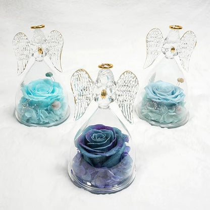 Miofula Preserved Flower Roses & Angel Figurines with Forever Real Rose Gifts for Women Mom, Grandma; Angel Gifts for Christmas, Thanksgiving, Birthday, Anniversary - Pale Blue