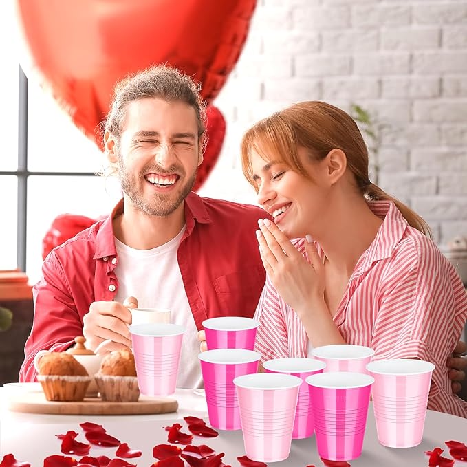 100 Pcs Pink Plastic Cups 12 oz, Bulk Light Pink and Hot Pink Disposable Party Graduation Cups for Graduation Picnic Wedding Bridal Birthday Christmas Theme Party Supplies Decorations