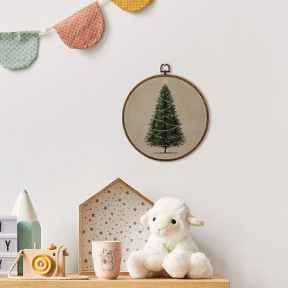 MOTERMATE Vintage Christmas Tree Wall Art Decor Round Framed, Christmas Canvas Wall Art Artwork Prints, Rustic Neutral Winter Xmas Tree Hanging Decor Decorations for Home Living Room, 10x10 Inch