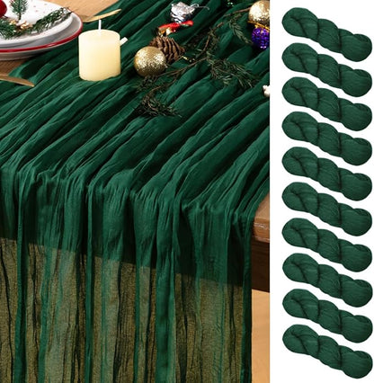 Emerald Green Cheesecloth Table Runner 10 Pack Christmas Green Table Runners Boho Gauze 120 Inches Cheese Cloth Table Decor for Xmas Holiday Season Parties Wedding Bridal Baby Shower