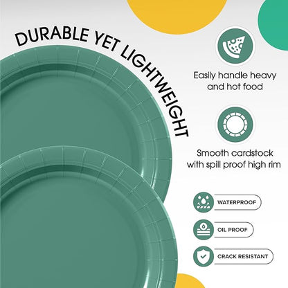 Exquisite Party Solids Dark Green Paper Plates Disposable Heavy Duty 7 Inch Dark Green Disposable Plates For Party 50 Pieces Heavy Duty 350 GSM, Birthday Supplies