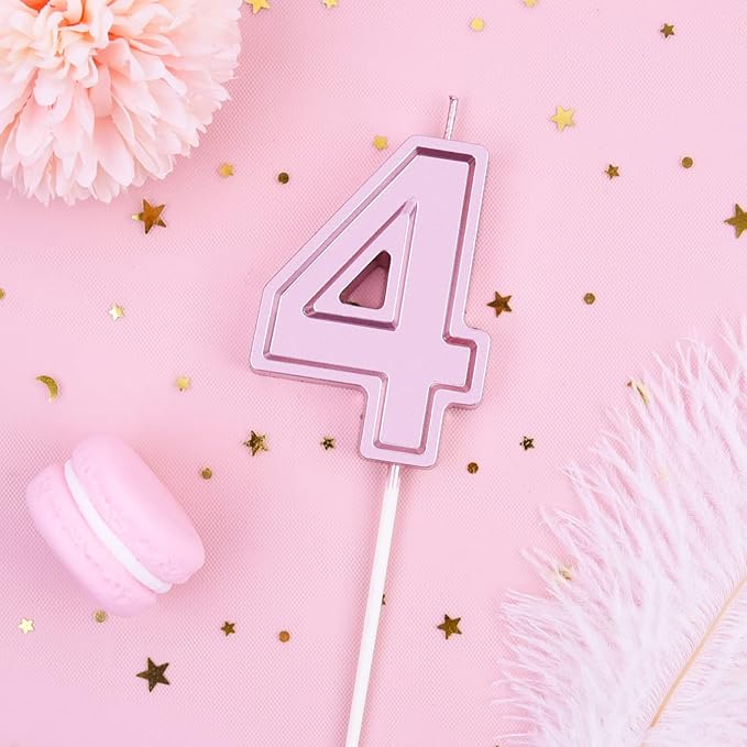PHD CAKE 2.76 Inch Luxe Rose Gold 4 Number Birthday Candles, Rose Gold Number Candles, Cake Number Candles, Party Celebration