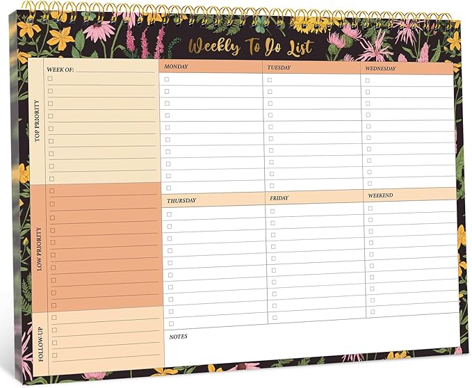 Taja Weekly To Do List Notepad with 52 Undated Sheets（8.5"×11"）- Weekly Desk Planner for Women & Man, Work and Home - 1 Pack Amber Garden