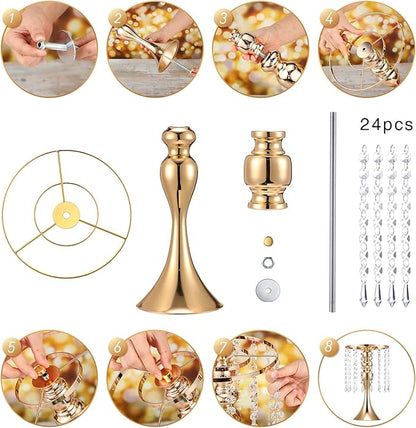 Unittype 8 Pcs Wedding Centerpieces for Tables 13 Inch Tall, Crystal Flower Stand Floral Vases for Tabletop Flower Arrangement Stand Valentines Gift Baptism Christmas Party Decor (Gold)