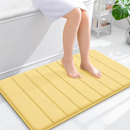 OLANLY Memory Foam Bath Mat 36x24, Super Soft Absorbent Bathroom Rugs, Quick Dry, Machine Washable Shower Floor Rugs, Bathmat Carpet, Bathroom Home Decor Accessories, Yellow