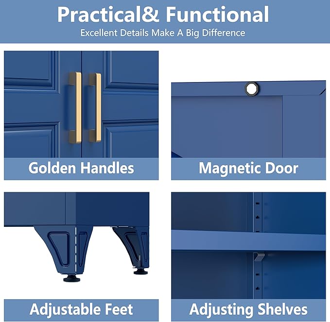 Metal Storage Cabinet,75" Tall Kitchen Pantry Storage Cabinet with Doors and Adjustable Shelves, Blue Metal Pantry Cabinets, Large Cupboard for Kitchen, Dining Living Room, Bathroom, Office