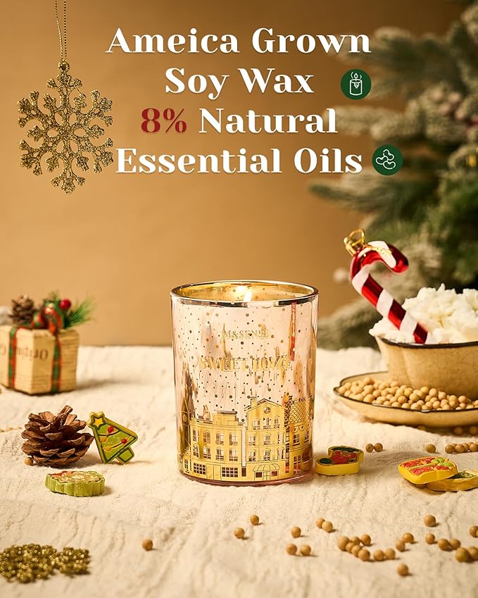 M&SENSE Cinnamon Apple Holiday Candles for Home Scented, 18oz 100 Hours Large Christmas Candle Soy Wax Cracking Wooden Wick, Aromatherapy Gifts for Housewarming Bedroom, Warm Cozy Winter Decor