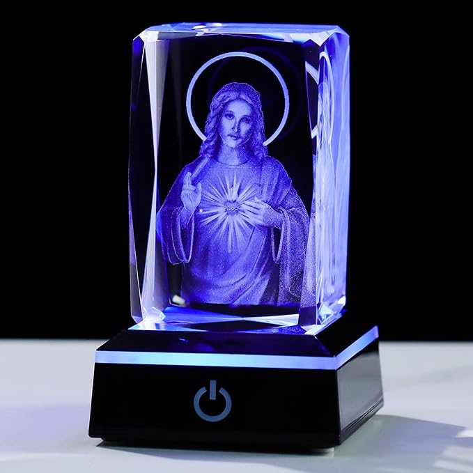 Movdyka 3D Crystal Jesus Statue Christian Gifts for Women Men Faith, Laser Engrave Religious Gifts for Friends Mom Dad Teens Catholic, Jesus Stuff Room Decor