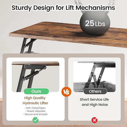 SEDETA 31.5" Lift Top Coffee Table with Storage, Square Coffee Tables for Living Room, Farmhouse Coffee Table with Large Hidden Storage Compartment and Adjustable Shelves, White