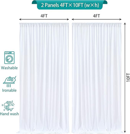 8 x 10ft White Backdrop Curtains Party Wedding Back Drops White Photo Curtains Soft Fabric Backdrop Wrinkle-Free Polyester Cortinas Blancas for Bridal Baby Shower Baptism Birthday Decor, 2 Panels