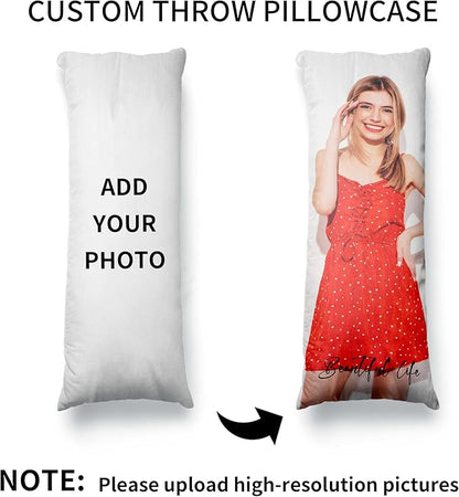 Easycosy Custom Body Pillow with Picture & Text 20"x54", Two-Sides Soft Skin-Friendly Photo Pillowcase, Personalized Long Pillow Cover with Photo, Custom Love Keepsake Gifts (No Pillow Insert)