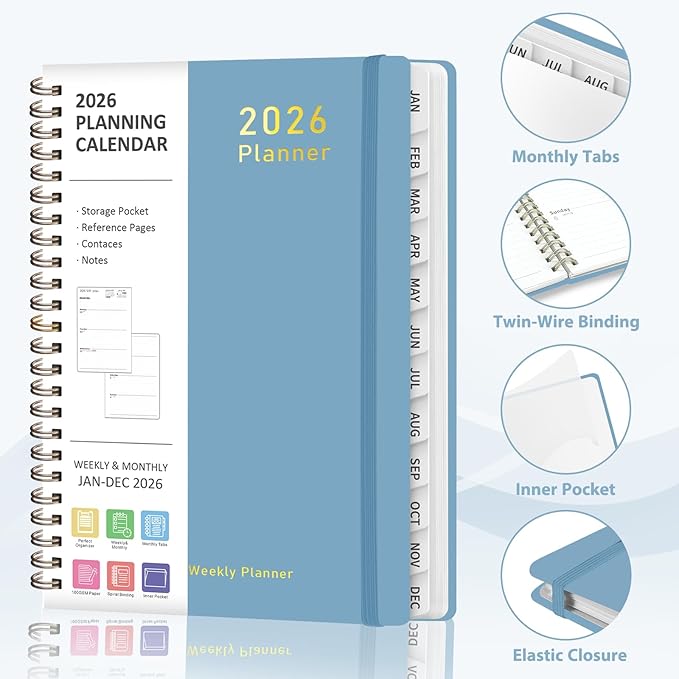 2026 Planner, Weekly and Monthly Calendar Academic Planner, Jan 2026 - Dec 2026, 8.5‘’ x 11'', Planning Agenda Book for Desk Accessories and School Supplies - Letter Size