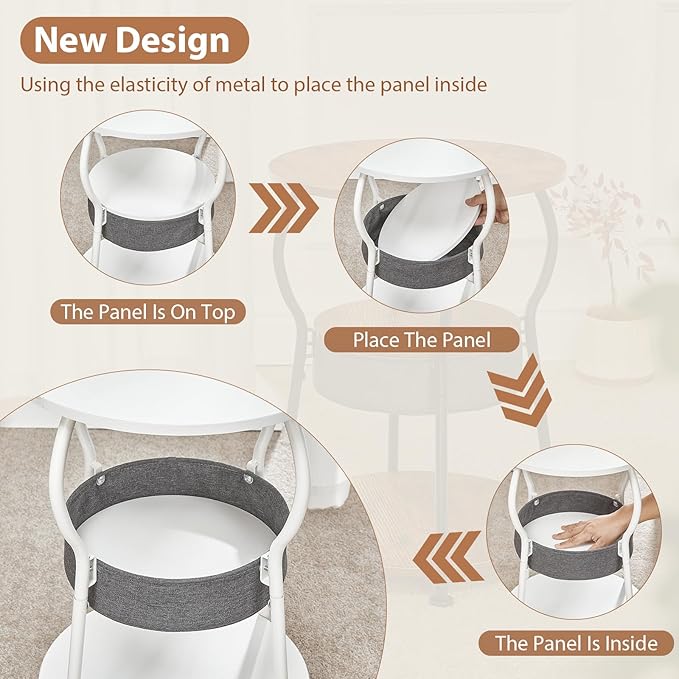 Small Round Side Table with Storage Bag, 3-Tier Accent Round End Table with Storage Shelves for Living Room, 21.6" H Vintage Small Corner Table for Smalls Spaces (D - 15.8 in White)