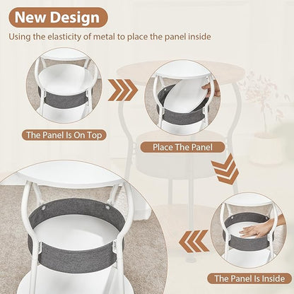 Small Round Side Table with Storage Bag, 3-Tier Accent Round End Table with Storage Shelves for Living Room, 21.6" H Vintage Small Corner Table for Smalls Spaces (D - 15.8 in White)