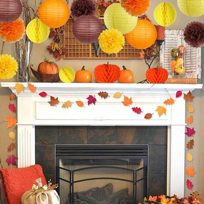 Thanksgiving Party Decorations Supplies Kit Hanging Paper Lantern Tissue Honeycomb Ball Pom Poms Flowers Pumpkins Maple Leaf Garland for Fall Birthday Baby Showers Home Decor Indoor Outdoor