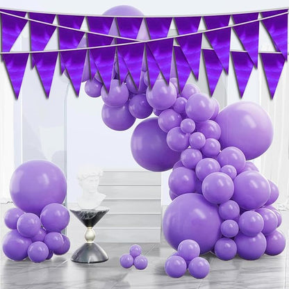 20M/65FT Purple Triangle Pennant Banner Flag Metallic Fabric Bunting Garland for Christmas Graduation Wedding Engagement Anniversary Bachelorette Birthday Bridal Shower Valentines Hen Party Supplies
