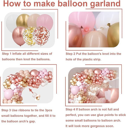 Rose Gold Balloons Arch Garland Kit 164pcs Pastel Pink Chrome Gold Balloon in Different Sizes with Confetti Balloons for Mothers Day Bridal Shower Princess Girl Birthday Baby Shower Party Decorations