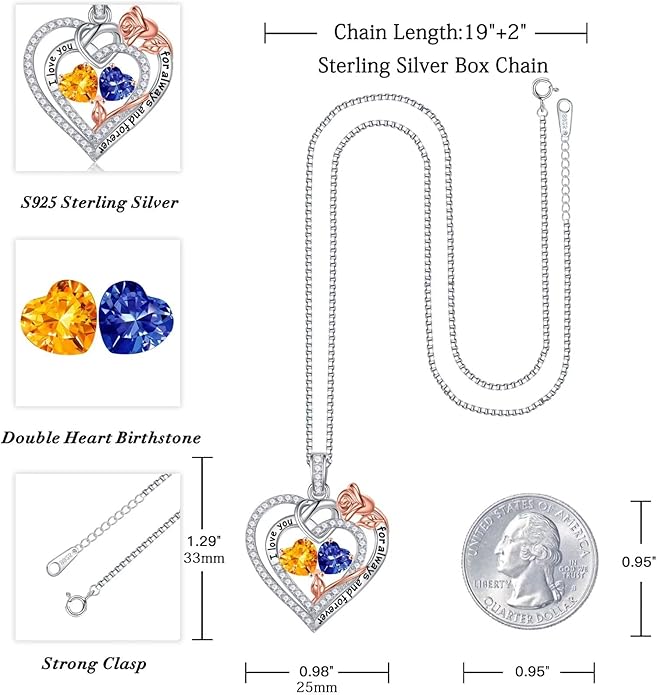 Iefil Christmas Gifts for Wife Women - 925 Sterling Silver Double Birthstone Necklace, Anniversary Birthday Gifts for Women, Jewelry Gift for Wife Girlfriend Mom Her