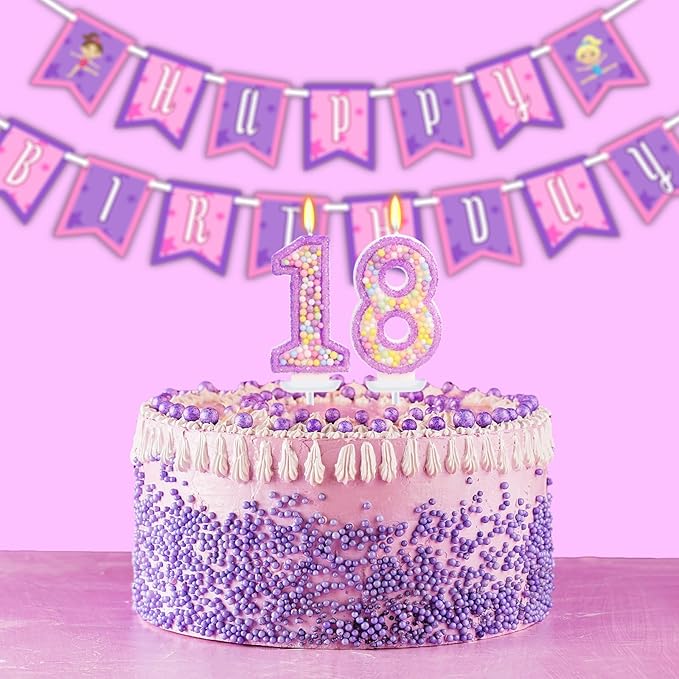 Purple Birthday Candles - Number 18 Candle, Colorful Macaron Candles, 18 Birthday Decorations for Girls, Purple Cake Decorations, Theme Party Supplies