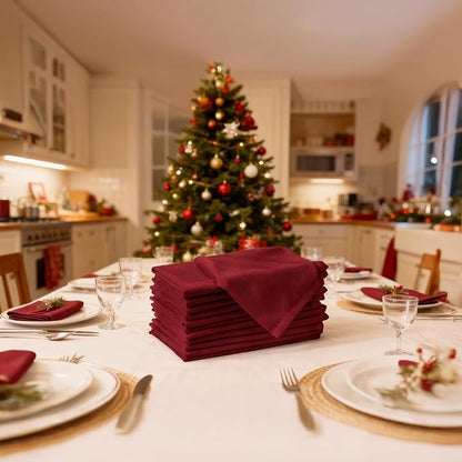 Encasa XO Rich Maroon Cloth Napkins Set of 12, 17"x17" | Solid Color Cotton Dinner Napkins | Washable & Reusable Napkins for Dining Table Fall Decoration, Holiday & Christmas Festivals