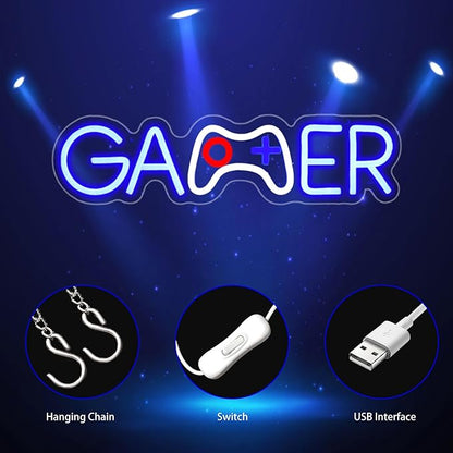 Gamer Neon Sign, Neon Signs for Wall Decor Neon LED Signs Gaming Room Neon Light Up Signs Home Decor for Bedroom Club Party Bar Shop USB Operated