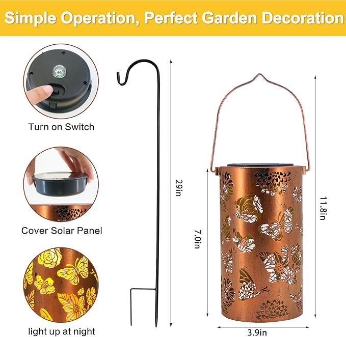 Christmas Gifts for Women, Solar Lanterns Outdoor Waterproof Butterfly Birthday Gifts for Women Mom Grandma Garden Decor Flower Hanging LED Decorative Light for Patio Yard Lawn Gardening Gifts