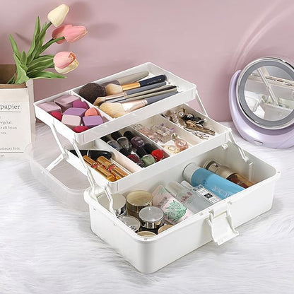 BTSKY 3-Layer Plastic Dividing Storage Box Craft Organizer with Adjustable Spacers Portable Handled Art Supply Multipurpose Home Utility Box for Medicine, Sewing