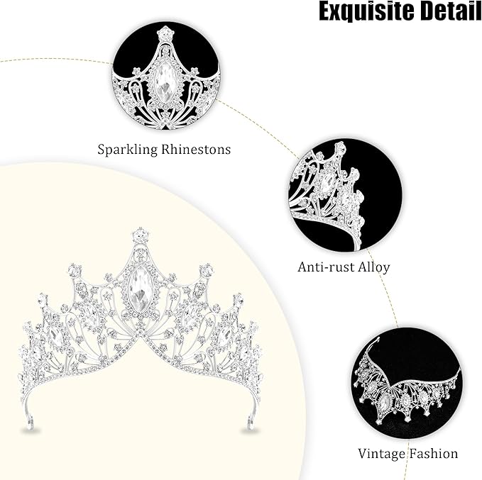 TAROSE Silver Tiaras for Women and Girls, Crystal Gold Crowns for Women, Hair Accessories for Bride/Halloween/Prom/Birthday