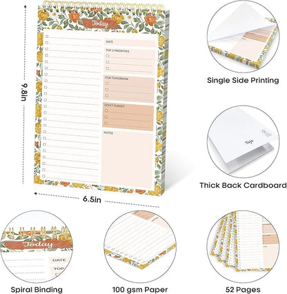 Taja To Do List Notepad - To Do List Notebook for Work with 52 Sheets, Undated Daily Planner Perfect for Daily Tasks and Goal Setting, Notepad Suitable for Office, Home & School - Sunshine Field