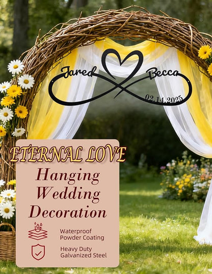 Personalized Metal Sign With Couples Name and Date: Wedding Gifts for Couples - Anniversary Valentines Day Gifts for her him Bridal Shower - Infinity Heart Wall Decor Style1