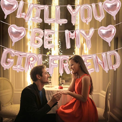 16 Inch Rose Gold Will You Be My Girlfriend Balloons-16 Inch Foil Letters Balloon Rose Gold Heart Balloon Valentines Day Balloons for Wedding Engagements Proposals Party Decorations
