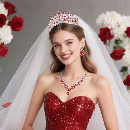 Kamirola Tiaras and Crowns for Women,Tiaras Earrings Necklace, Crystal Bridal Jewelry Set, Costume Party Halloween Prom Pageant Jewelry for Women TR80