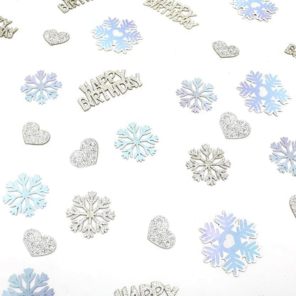 Blue Silver Purple Snowflake Happy Birthday Confetti for Table – 200PC Glitter Heart Snowflakes Table Scatters intend for Winter Wonderland Frozen Birthday Party Decorations