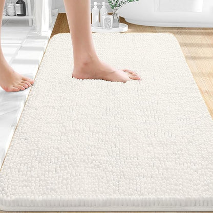 OLANLY Bathroom Rugs 32x20, Extra Soft Absorbent Chenille Bath Rugs, Rubber Backing Quick Dry, Machine Washable Bath Mats for Bathroom Floor, Tub and Shower, Home Decor Accessories, Ivory