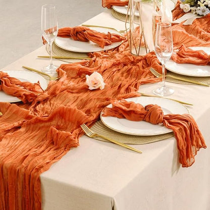 Orange Cheesecloth Table Runner 10FT Fall Thanksgiving Gauze Table Runner Cheesecloth Fabric Rustic Burnt Orange Cheese Cloth Runner Boho Sheer Table Cloth Runner for Birthday Wedding Banquet