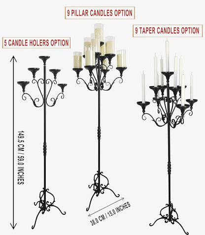 Metal Tall Floor Candelabra - 9 Arm Candle Stand - Wedding Centerpiece