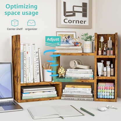 Desk Shelves Desktop Organizer Shlef - Rustic Office Organization for Top of Desk Organizers and Accessories Corner Bookshelf Table Top Shelving Small Hutch Decorations for Office