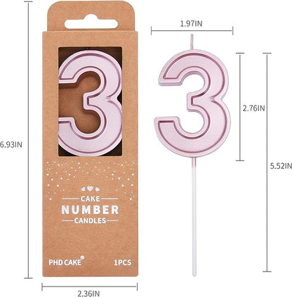 PHD CAKE 2.76 Inch Luxe Rose Gold 3 Number Birthday Candles, Rose Gold Number Candles, Cake Number Candles, Party Celebration