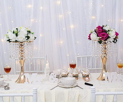 LANLONG Wedding Centerpieces for Tables, 12.99in Metal Gold Vases for Centerpieces, 10PcsTall Crystal Flower Stand for Centerpiece Table Wedding Party Reception Home Decor
