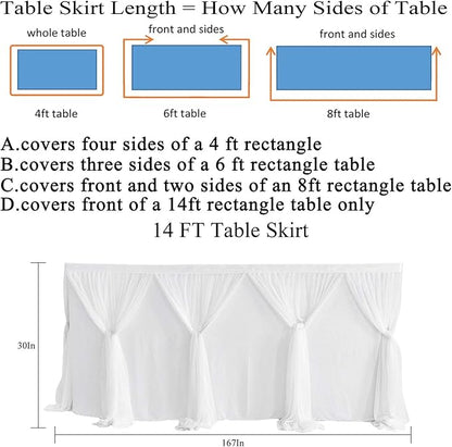 Besutolife White Tulle Table Skirt 14ft Wrinkle-Free Tutu Tablecloth for Gender Reveal, Wedding, Birthday, Reception, Banquet, Photo Booth, Party Table Decorations