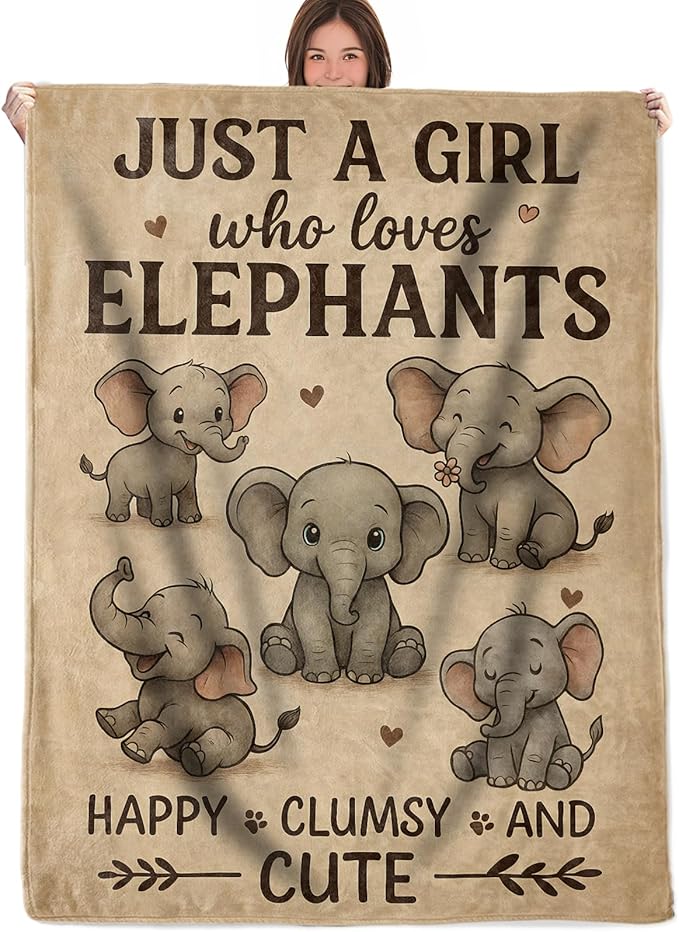 Elephant Throw Blanket Gifts for Boys Girls Kids Adults, Just a Girl Who Loves Elephants Flannel Blankets for Travel Sofa Living Room Decor 50"X60"
